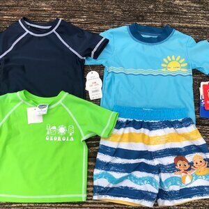 NWT Lot of 4 Boys Rash Guard Swim Shirts and Shorts  Size 12 Months